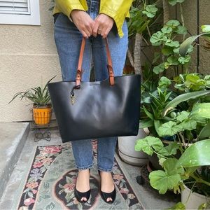 Black/brown large Fossil leather tote